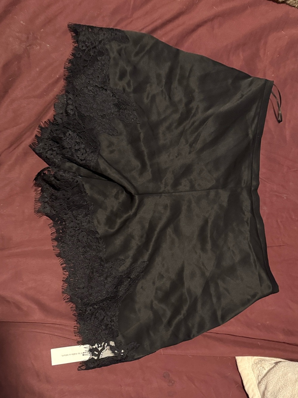Reformation - Fern Black Satin Lace-Trim Shorts